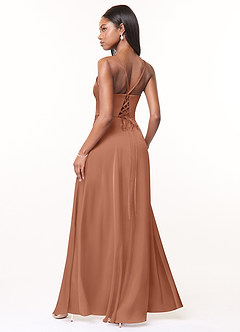 Azazie Maksim Bridesmaid Dresses Bronzer A-Line V-Neck Stretch Satin Dress image2