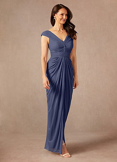 Azazie Lisolette Mother of the Bride Dresses Stormy Sheath Pleated Mesh Dress image5