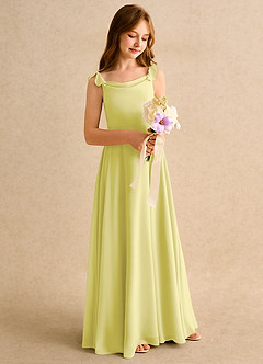 Azazie Puppy Girls Formal Robe Demoiselle D'honneur Fillette Robe Trapèze en Mousseline de soie Plissée Sorbet Citron image1
