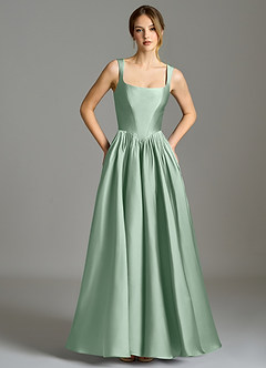 Azazie Verina Abiti da Damigella Abito A-Line in Raso Elasticizzato Plissettato Agave image3