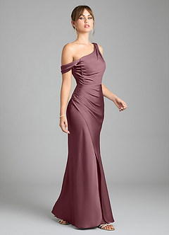 Azazie Madelyn Robes de demoiselle d'honneur Robe Sirène Convertible en Satin extensible Asymétrique Améthyste image5