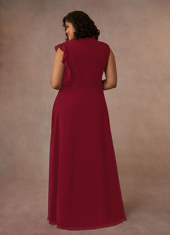 Azazie Narine Mother of the Bride Dresses Burgundy A-Line High Neckline Pleated Chiffon Dress image13