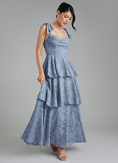 Azazie Jude Bridesmaid Dresses Dusty Blue A-Line Sweetheart Neckline Floral Burnout Dress image7