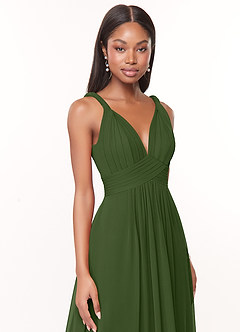 Azazie Maren Bridesmaid Dresses Olive A-Line Pleated Chiffon Dress image6