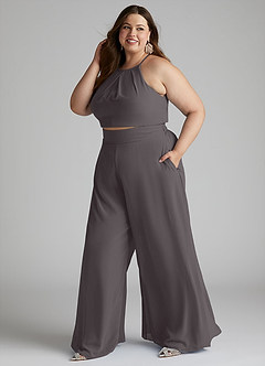 Azazie Kenzi Bridesmaid Dresses Steel Grey Pleated Chiffon Jumpsuit image7