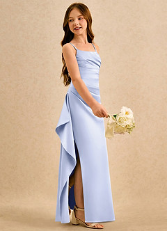 Azazie Cannoli Girls Formal Blumenmädchenkleider A-Linie Plissee Matte Satin Kleid Lavendel image4