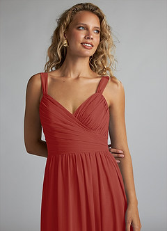 Azazie Aziza Bridesmaid Dresses Terracotta A-Line V-Neck Pleated Chiffon Dress image5