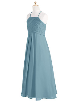 Azazie Ginger Junior Moody Blue A-Line Pleated Chiffon Dress image9