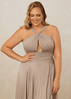 Christian Siriano Bridal for Azazie 1009 Final Sale Taupe A-Line Pleated Chiffon Dress image13