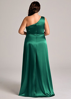 Azazie Brooke Bridesmaid Dresses Emerald A-Line One Shoulder Metallic Satin Dress image9
