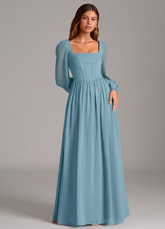 Azazie Maree Bridesmaid Dresses Moody Blue A-Line Corset Chiffon Dress image4