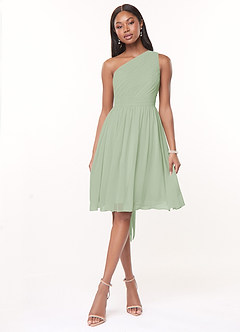 Azazie Katrina Bridesmaid Dresses Dusty Sage A-Line One Shoulder Chiffon Dress image1
