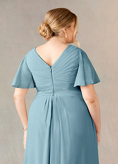 Azazie Morning Glory Mother of the Bride Dresses Moody Blue A-Line V-Neck Ruched Chiffon Dress image10