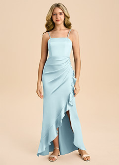 Azazie Buzzy Junior Abito Tubino in Raso Elasticizzato Plissettato Nuvola Blu image3