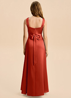 Azazie Kiki Junior Rust A-Line Bow Stretch Satin Dress image5