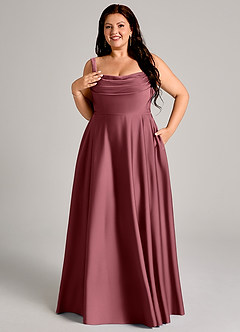 Azazie Shaude Bridesmaid Dresses Desert Rose A-Line Pleated Stretch Satin Dress image11
