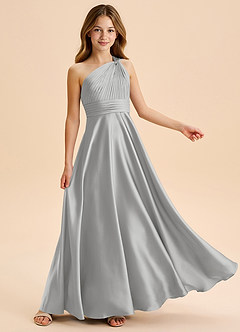 Azazie Charlize Junior Silver A-Line Pleated Stretch Satin Dress image5