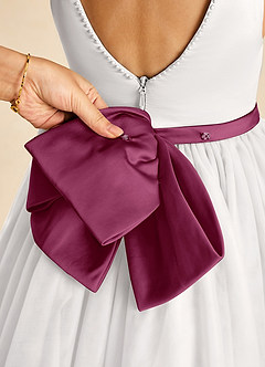 Azazie Seline Flower Girl Dresses Ivory Mulberry A-Line Bow Tulle Dress image3