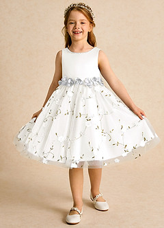 Azazie Starri Flower Girl Dresses Ivory White Ball-Gown Beaded Matte Satin Dress image4