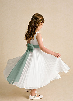 Azazie Margot Flower Girl Dresses Ivory Silver Sage A-Line Pleated Chiffon Dress image7