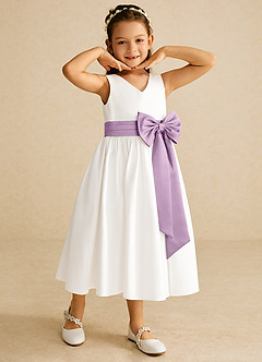 Azazie Darling Flower Girl Dresses Ivory Wisteria A-Line Bow Cotton Dress image1