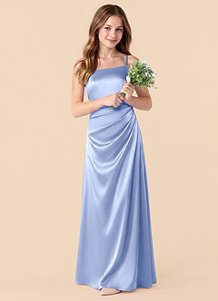 Azazie Renna Junior Ice A-Line Pleated Stretch Satin Dress image3