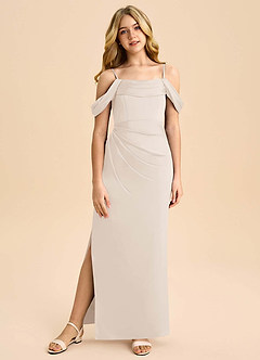 Azazie Saige Junior Robe Fourreau en Satin extensible Épaule décolletée Albâtre Blanc image3