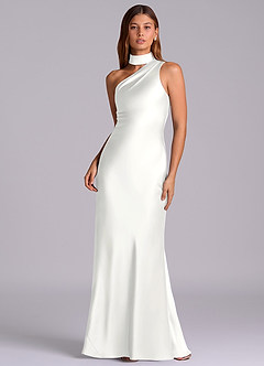 Azazie Seona Morsiusneito Mekot Mrenneito Yksi olkapää Joustava satiini Lattian pituus Pukeutua image1