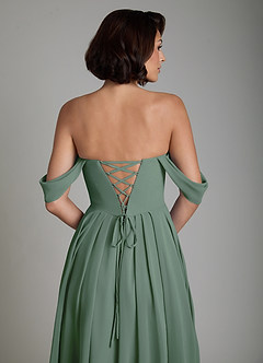 Azazie Loisa Bridesmaid Dresses Eucalyptus A-Line Corset Chiffon Convertible Dress image4