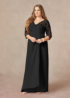 Azazie Joan Mother of the Bride Dresses Black Sheath V-Neck Lace Chiffon Dress image8