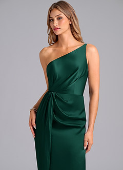 Azazie Naria Venta Final Vestido de Esmeralda de Satén Elástico de Corte Recto con Hombro unilateral image7
