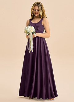 Azazie Gabby Junior Linia A Pofałdowany Satyna elastyczna Długość podłogi Młodsza druhna Sukienka image4