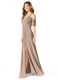 Azazie Dakota Brautjungfernkleider A-Linie V-Hals Gefaltet Chiffon Kleid Taupe image3
