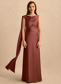 Azazie Sanah Girls Formal Flower Girl Klänningar Klänning A-Line i Stretch Satin Plisserad image4
