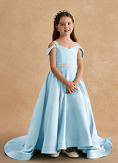 Azazie Jodi Flower Girl Dresses Sky Blue A-Line Matte Satin Dress image4