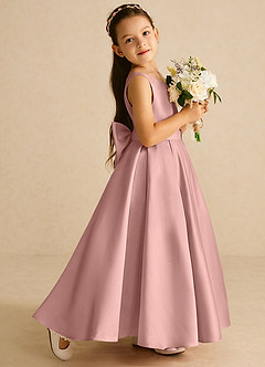 Azazie Pipsy Flower Girl Dresses Rose Gold A-Line Bow Matte Satin Dress image3