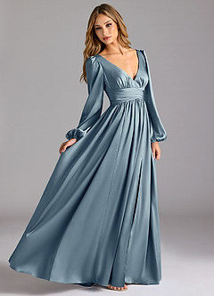 Azazie Norah Brautjungfernkleider A-Linie Stretch-Satin Kleid Staubblau image3