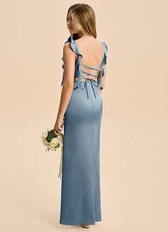 Azazie Jessamine Junior Dusty Blue A-Line Ruched Stretch Satin Dress image4