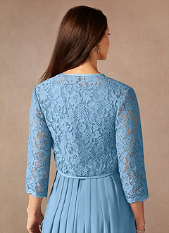Azazie Ainsling Mother of the Bride Dresses Steel Blue A-Line Square Neckline Lace Chiffon Dress image9