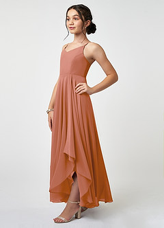 Azazie Collette Junior A-Linie Gestreift Chiffon Kleid Mai Tai image3