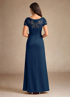 Azazie Santa Ana Mother of the Bride Dresses Dark Navy A-Line Lace Stretch Satin Dress image3