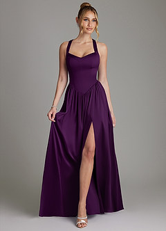 Azazie Francis Bridesmaid Dresses Grape A-Line Corset Stretch Satin Dress image3