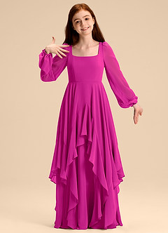 Azazie Clara Junior Abito A-Line in Chiffon Blusa Fucsia image3