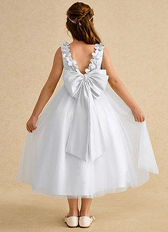 Azazie Lilli Abiti da Ragazza di Fiori Abito A-Line in Tulle Fiocco Bianco Bianco image2