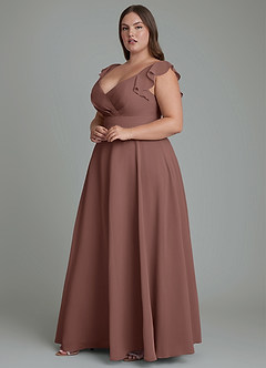 Azazie Leilani Bridesmaid Dresses Espresso A-Line Pleated Chiffon Dress image9
