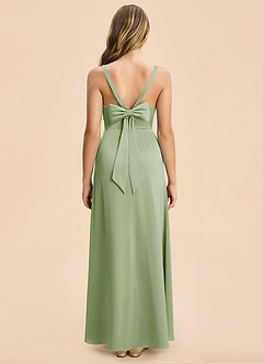 Azazie Astyn Junior Dusty Sage Sheath Pleated Stretch Satin Dress image2