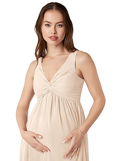 Azazie Yetta Brautjungfernkleider für Schwangere A-Linie V-Hals Versammelt Chiffon Bodenlänge Kleid image6