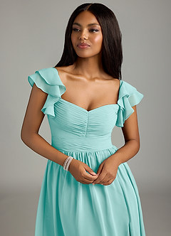 Azazie Anaya Bridesmaid Dresses Aqua A-Line Pleated Chiffon Dress image6