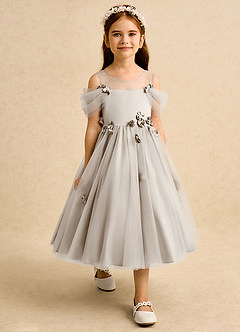 Azazie Juni Flower Girl Dresses Frost Ball-Gown Pleated Tulle Dress image7