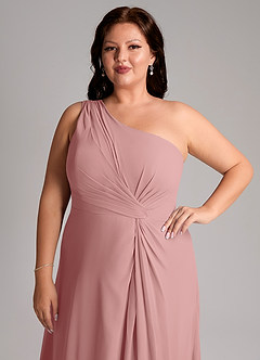 Azazie Brooke Robes de demoiselle d'honneur Robe Trapèze en Mousseline de soie Ue épaule Rose Poussiéreuse image6
